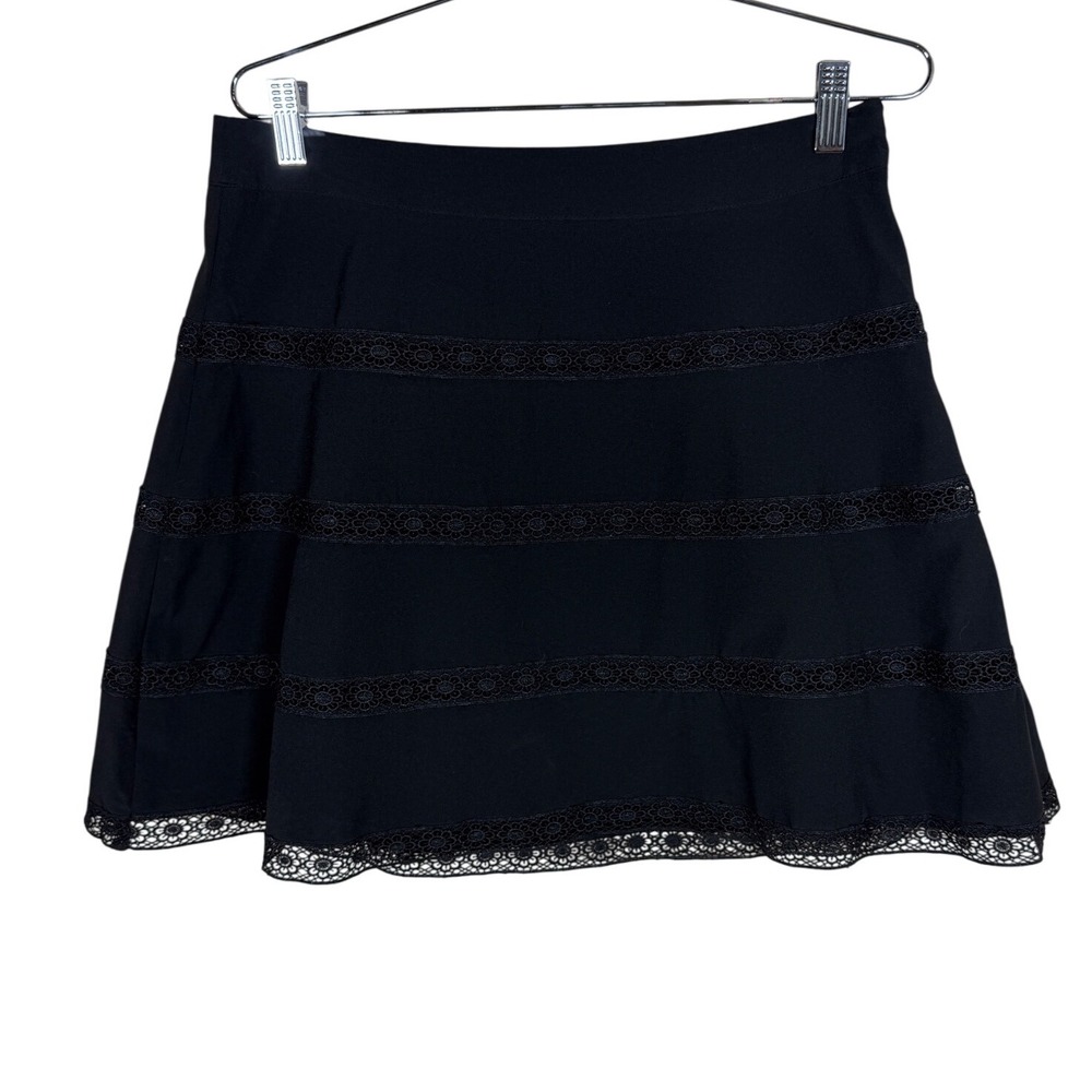 The Limited Black Lace Tiered A-Line Mini Skirt Size 6 Side Zip Scalloped Hem